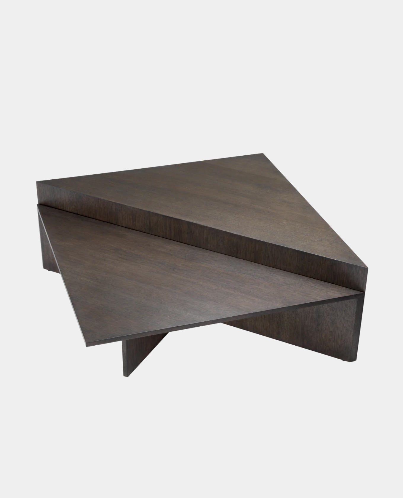 dark brown triangular coffee table
